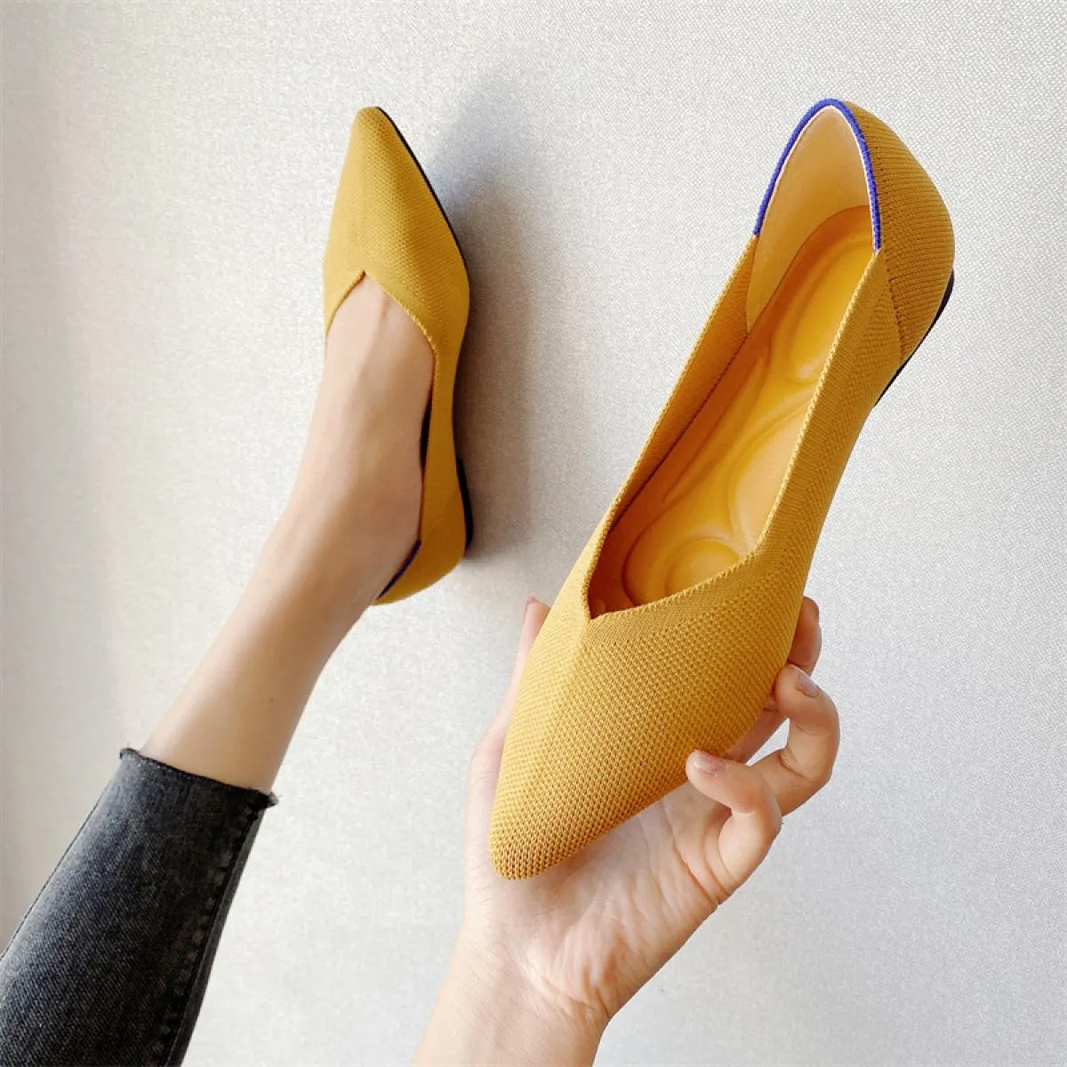 2022 Ballerine da donna morbida suola in gomma mocassini in rete casual stretch lavorato a maglia mocassino slip on scarpe da ba