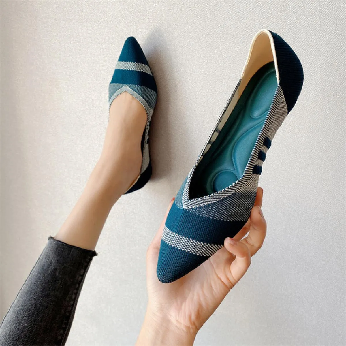 2022 Ballerine da donna morbida suola in gomma mocassini in rete casual stretch lavorato a maglia mocassino slip on scarpe da ba