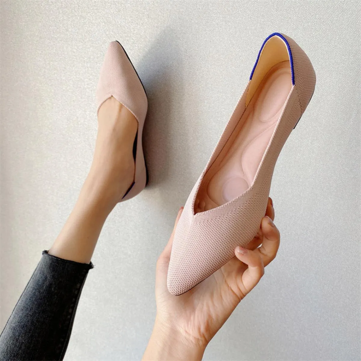 2022 Ballerine da donna morbida suola in gomma mocassini in rete casual stretch lavorato a maglia mocassino slip on scarpe da ba