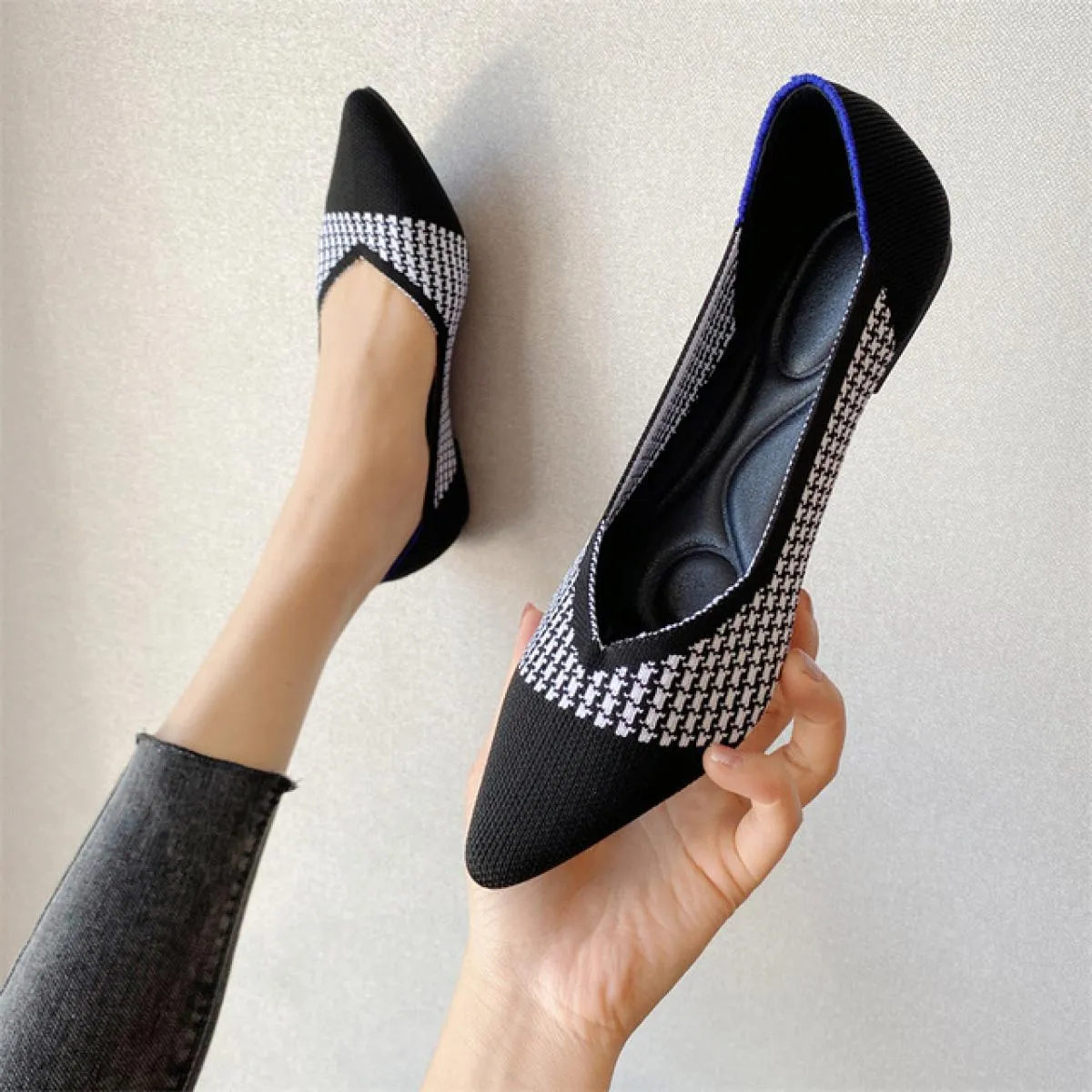 2022 Ballerine da donna morbida suola in gomma mocassini in rete casual stretch lavorato a maglia mocassino slip on scarpe da ba