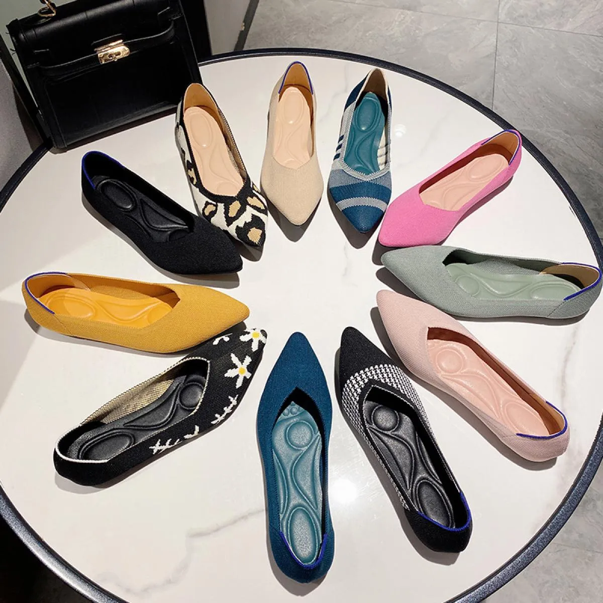2022 Ballerine da donna morbida suola in gomma mocassini in rete casual stretch lavorato a maglia mocassino slip on scarpe da ba