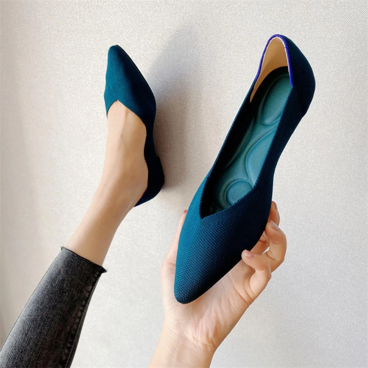 2022 Ballerine da donna morbida suola in gomma mocassini in rete casual stretch lavorato a maglia mocassino slip on scarpe da ba
