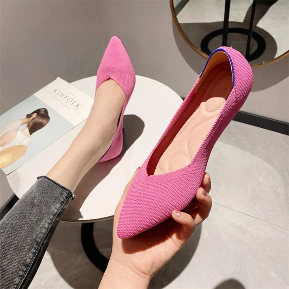 2022 Ballerine da donna morbida suola in gomma mocassini in rete casual stretch lavorato a maglia mocassino slip on scarpe da ba