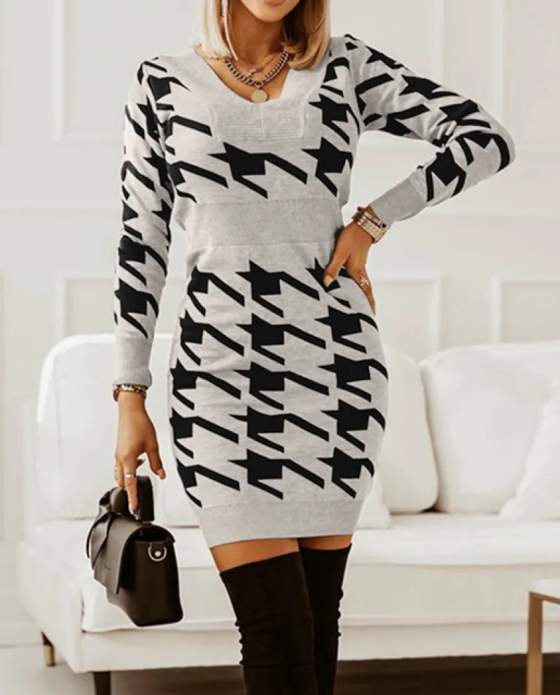 2022 Delle Donne di Inverno Temperamento Con Scollo A V Wrap Hip Lavorato A Maglia A Maniche Lunghe Vestito Elegante Moda Partit