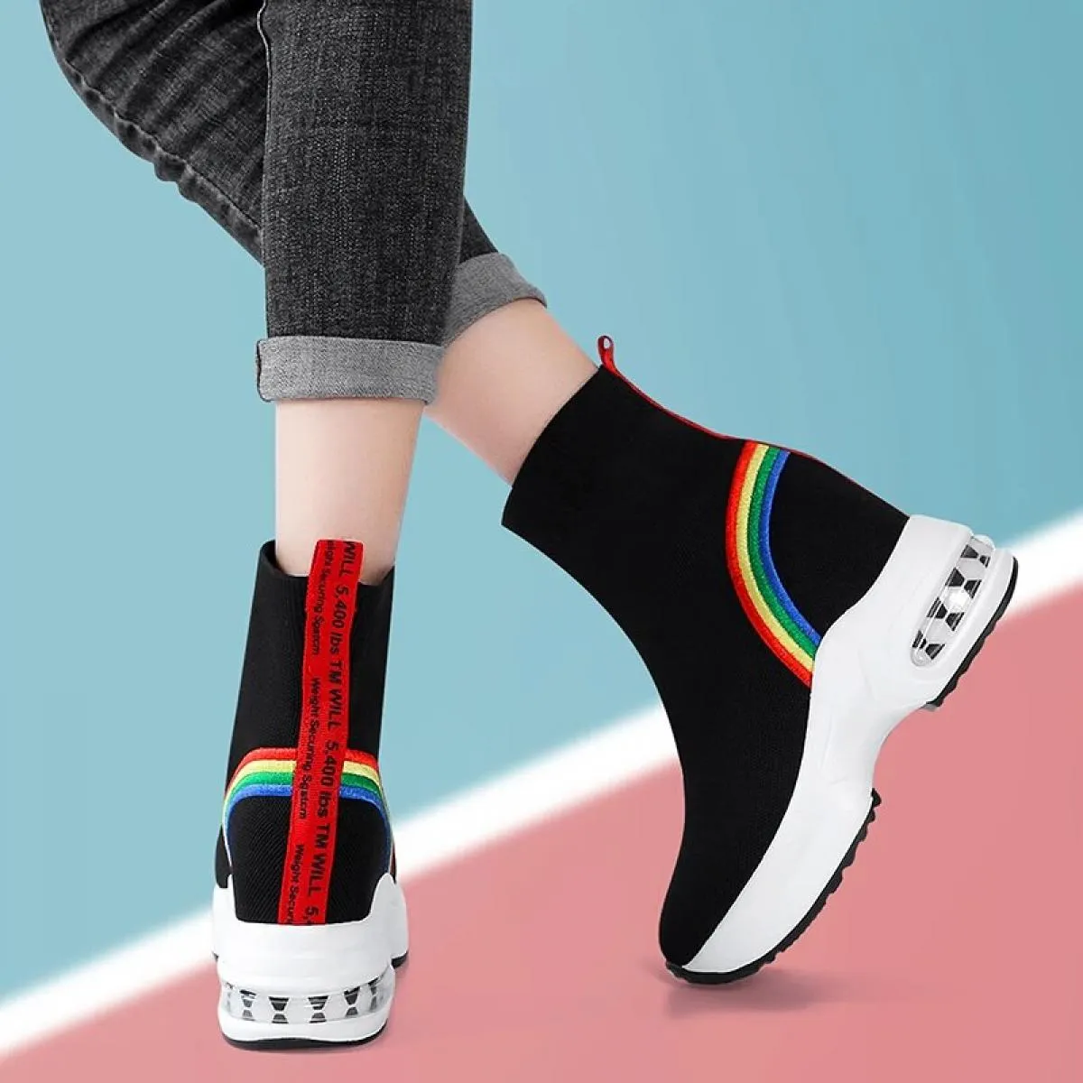 2023 stivaletti da donna di marca scarpe casual leggere per stivaletti con zeppa moda lavorazione a maglia piattaforma a tubo me