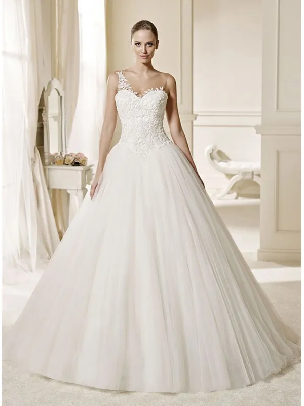 Abito da Sposa A-line economico Monospalla con gonna vaporosa e corpetto ricamato