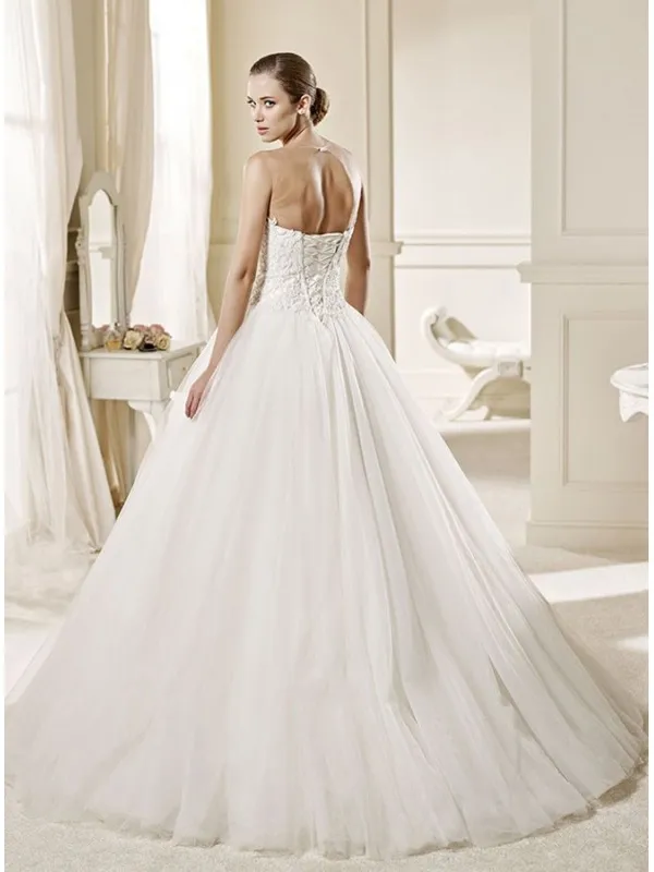 Abito da Sposa A-line economico Monospalla con gonna vaporosa e corpetto ricamato