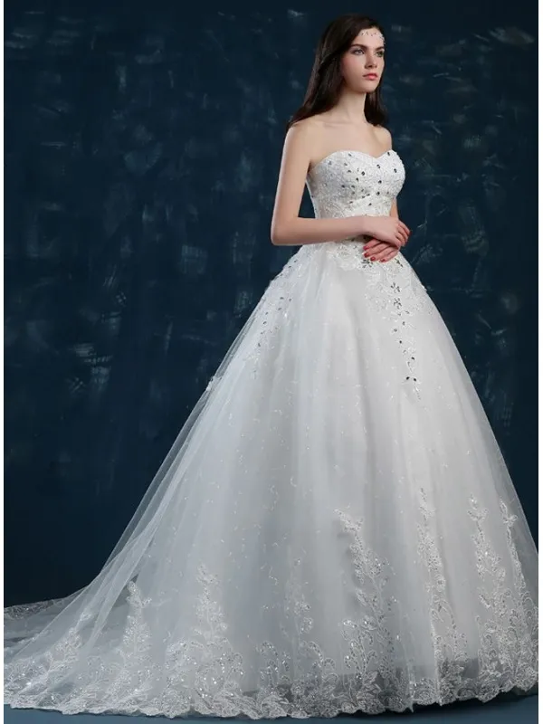 Abito da Sposa Elegante principesco con gonna vaporosa con merletto