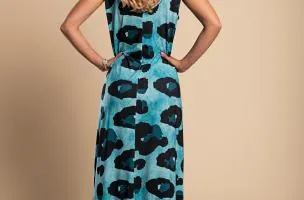 Abito lungo con stampa leopardata, blu