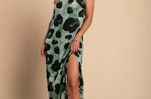 Abito lungo leopardato, verde