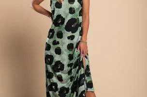 Abito lungo leopardato, verde