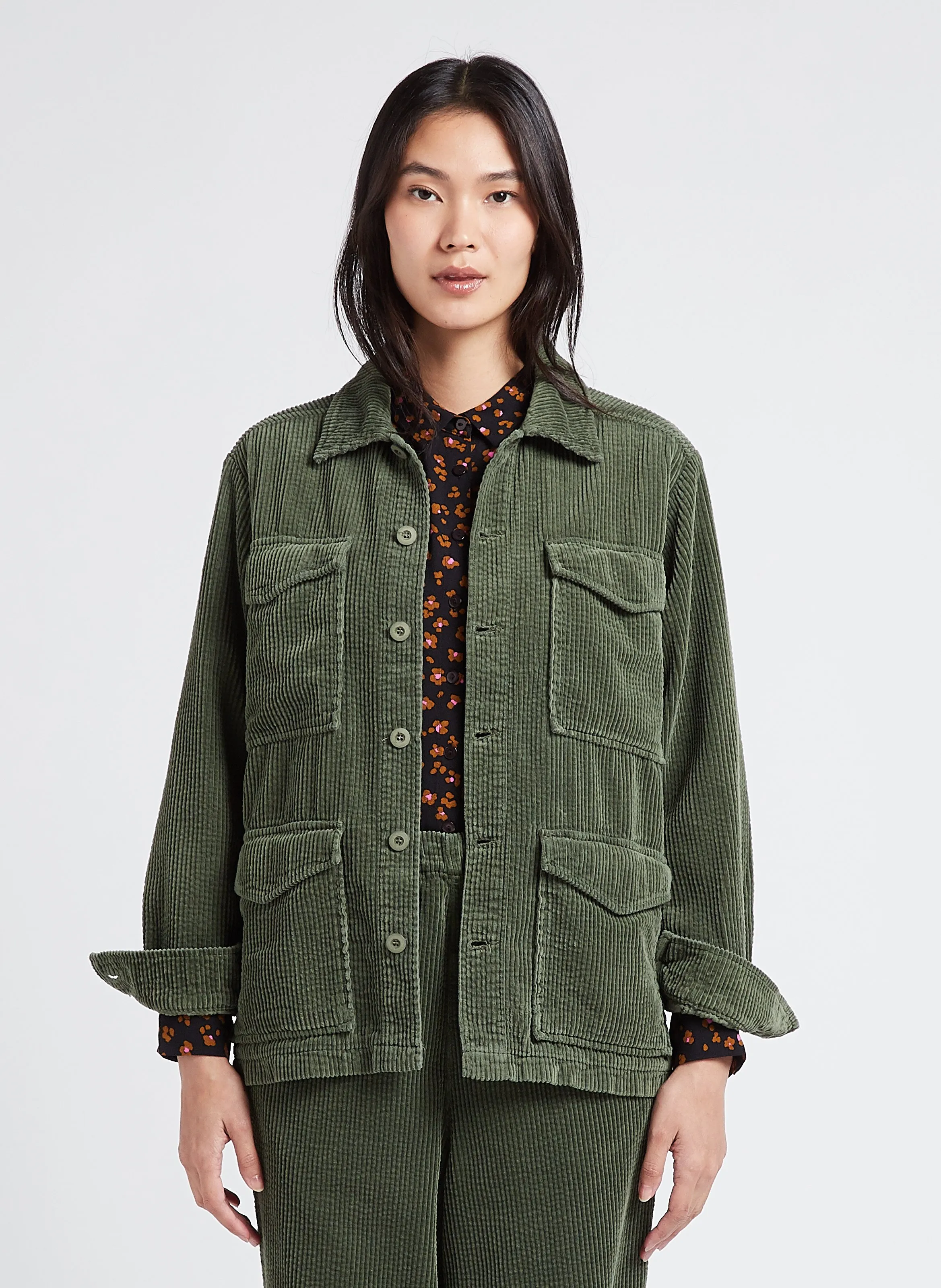  ACQUAVERDE   CARRIE - Giacca ampia con collo classico in cotone | Verde