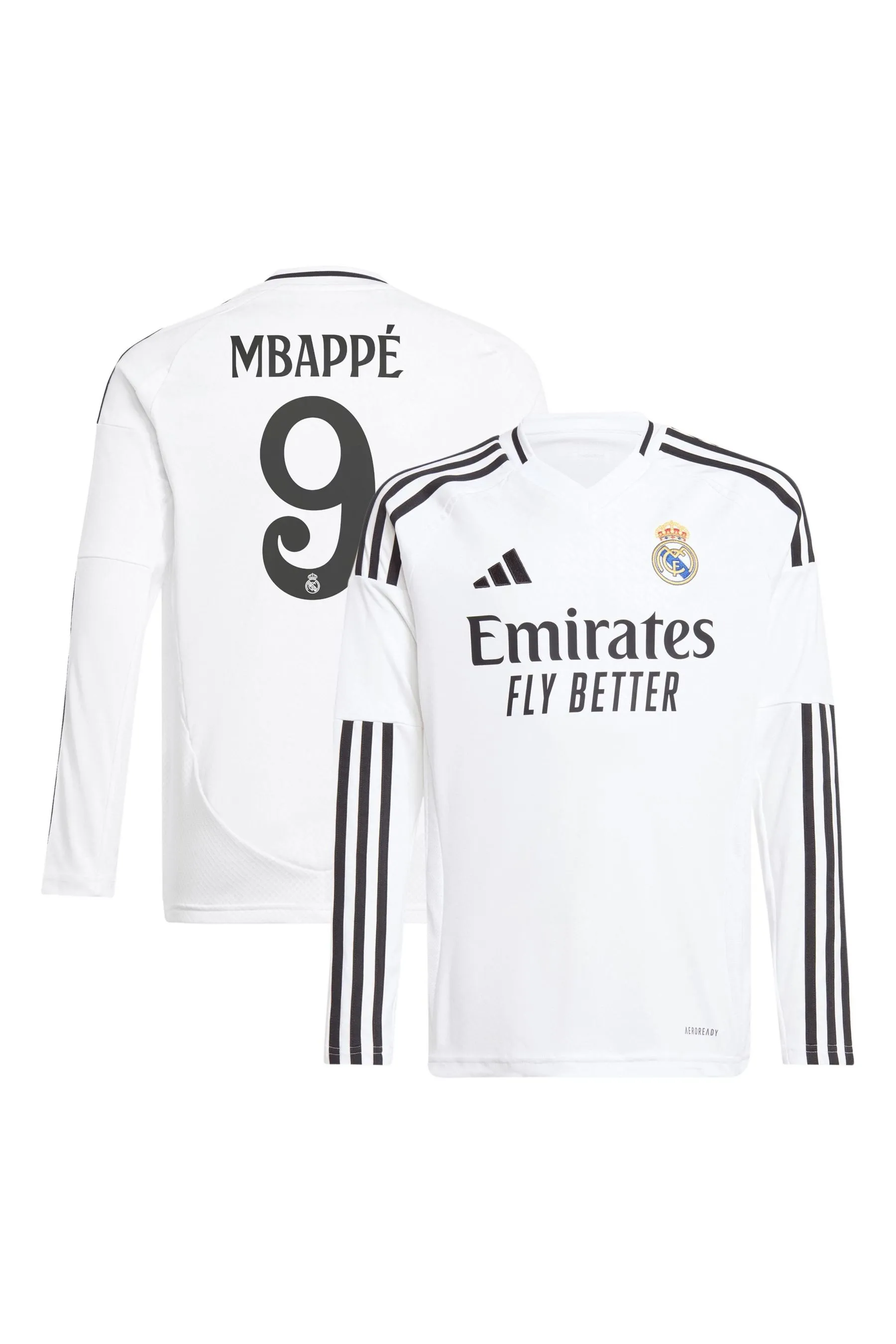 adidas Maglia Manica lunga Real Madrid Home Bambino 2024-25 con Stampa Mbappé 9    