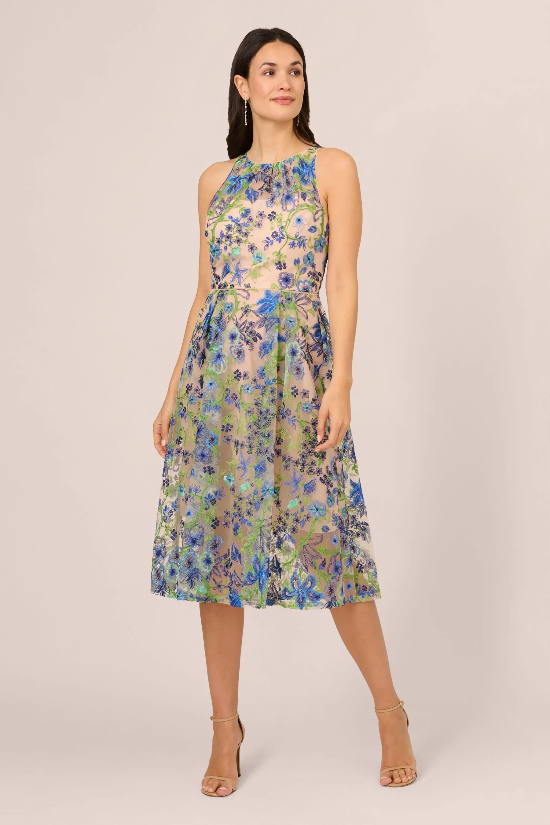 Adrianna Papell Blu - Abito ricamato con corpino aderente e gonna svasata