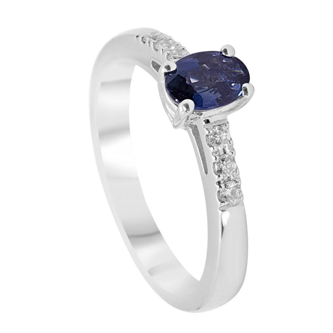 Anello solitario in oro bianco con zaffiro e diamanti mis 14