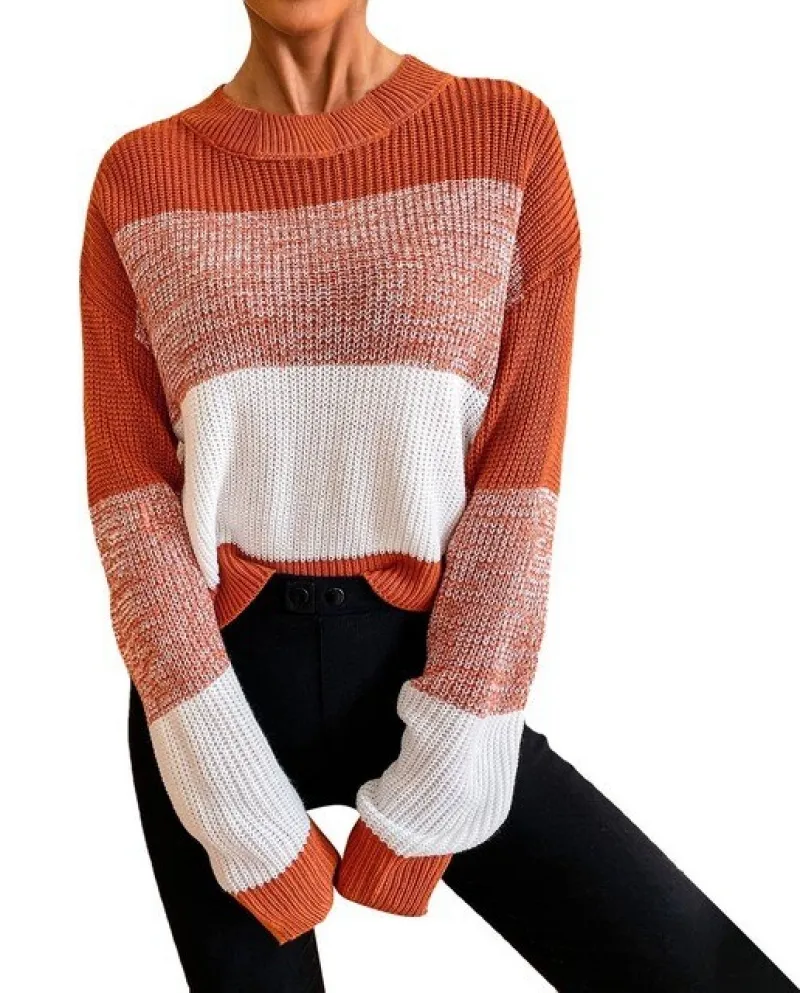 Autunno Inverno Donna Maglione Pullover Girocollo A Righe Manica Lunga Pullover Maglieria Casual Allentato Maglione Lavorato A M