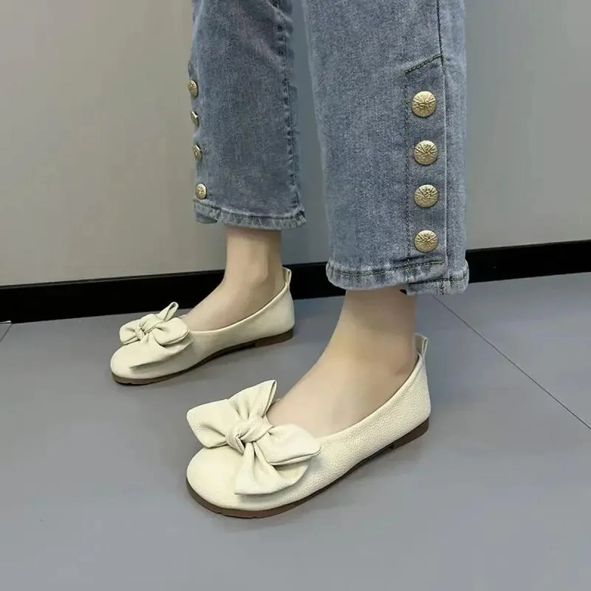Ballerine pieghevoli con suola sottile Scarpe da viaggio per hotel da donna Mocassini con nodo a farfalla da donna con piede lar