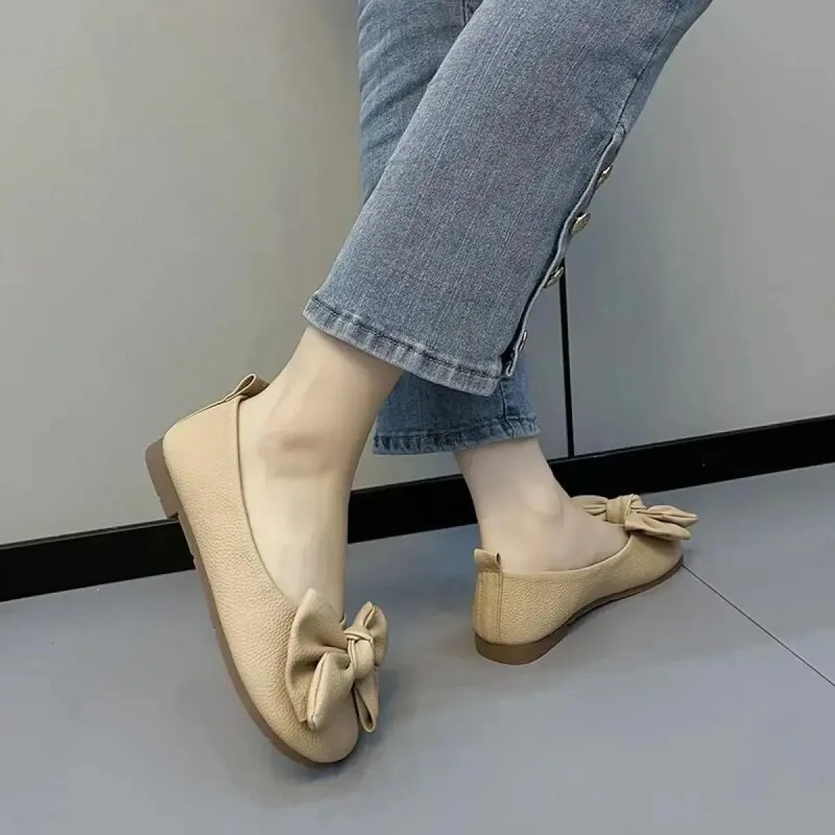 Ballerine pieghevoli con suola sottile Scarpe da viaggio per hotel da donna Mocassini con nodo a farfalla da donna con piede lar