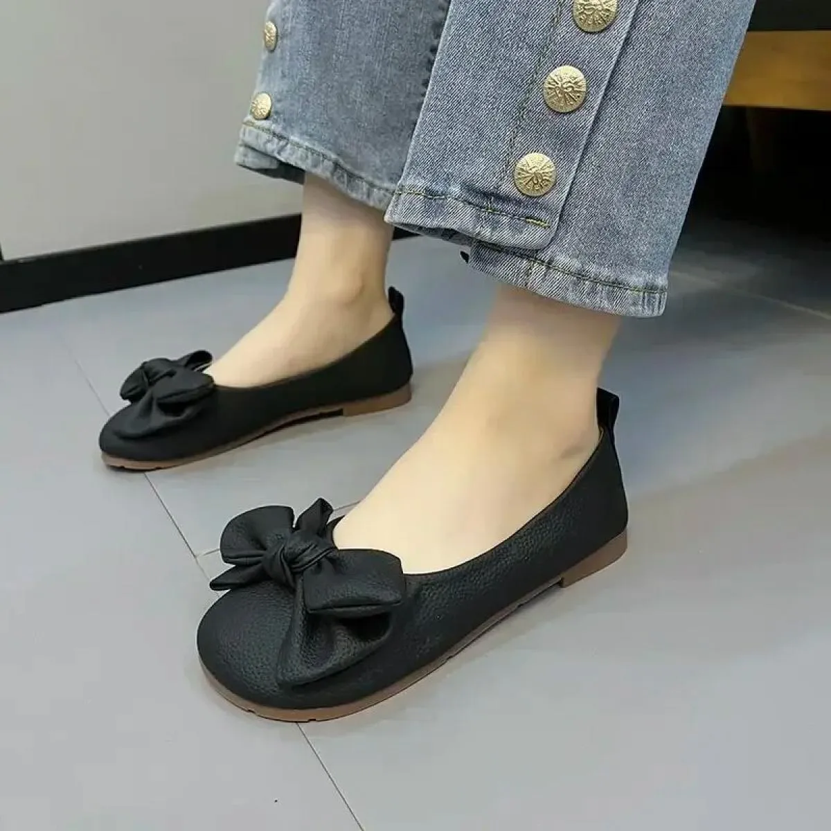 Ballerine pieghevoli con suola sottile Scarpe da viaggio per hotel da donna Mocassini con nodo a farfalla da donna con piede lar