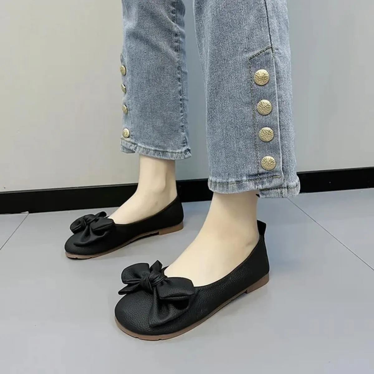 Ballerine pieghevoli con suola sottile Scarpe da viaggio per hotel da donna Mocassini con nodo a farfalla da donna con piede lar