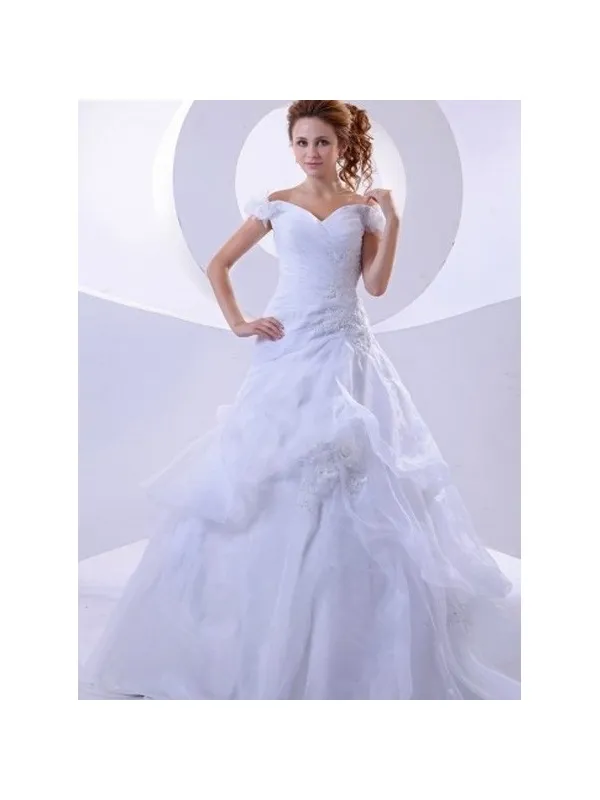 BERNICE - Abito da Sposa con Spalline in Organza e Pizzo con Gonna Principesca