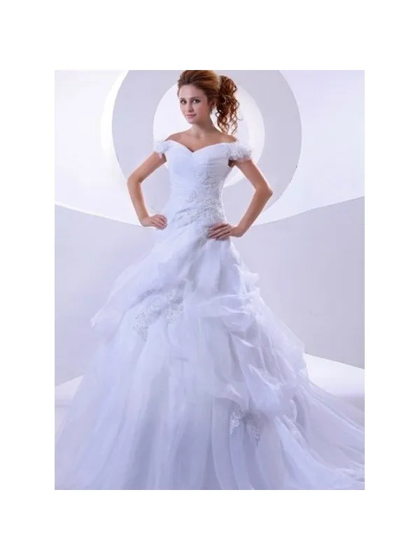 BERNICE - Abito da Sposa con Spalline in Organza e Pizzo con Gonna Principesca