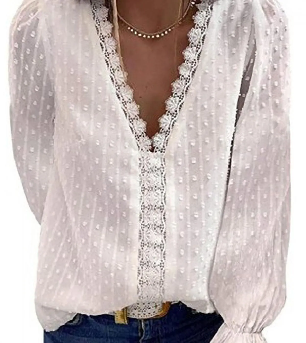 Camicetta casual con maniche in pizzo Camicetta in chiffon Camicia elegante con collo in pizzo Pizzo elegante