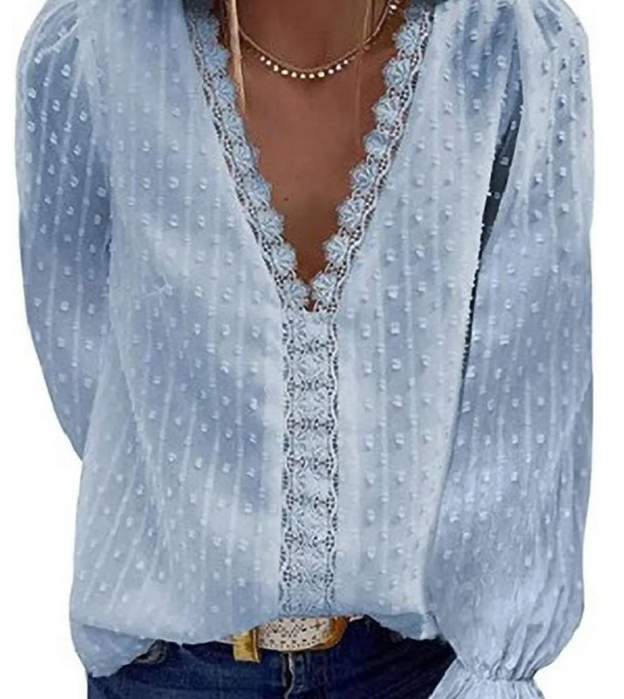 Camicetta casual con maniche in pizzo Camicetta in chiffon Camicia elegante con collo in pizzo Pizzo elegante