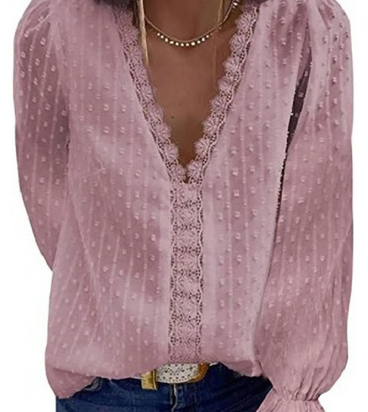 Camicetta casual con maniche in pizzo Camicetta in chiffon Camicia elegante con collo in pizzo Pizzo elegante
