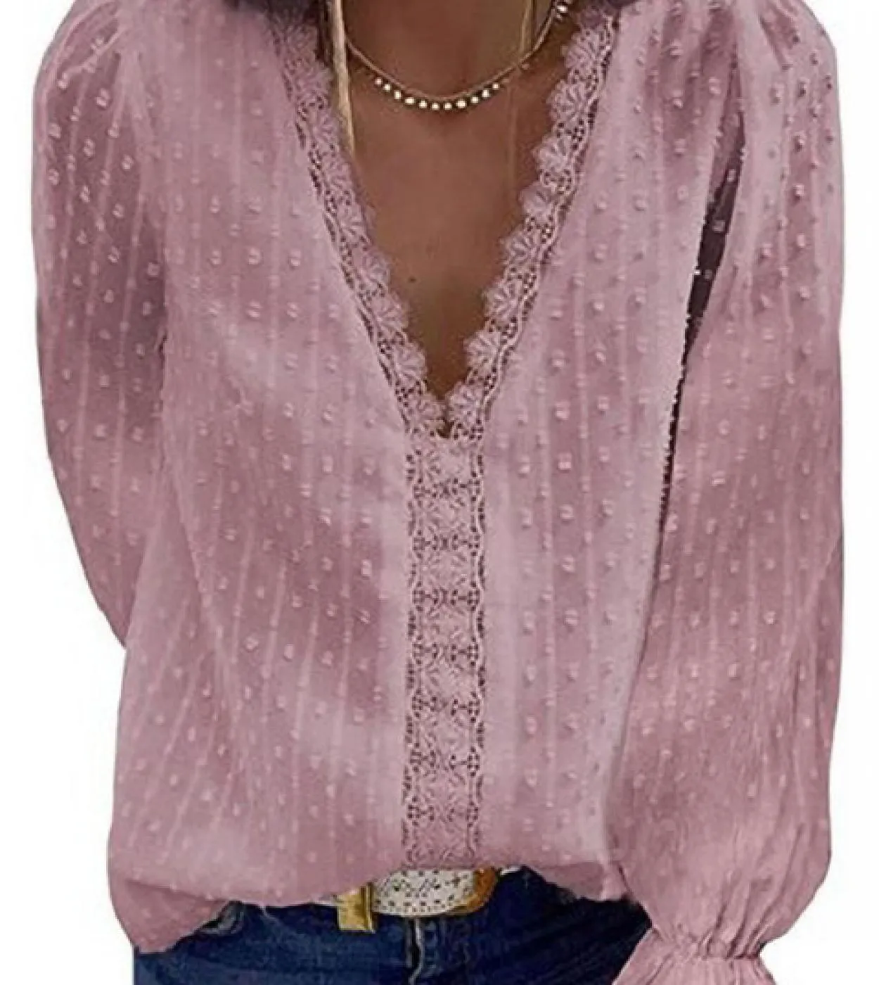 Camicetta casual con maniche in pizzo Camicetta in chiffon Camicia elegante con collo in pizzo Pizzo elegante