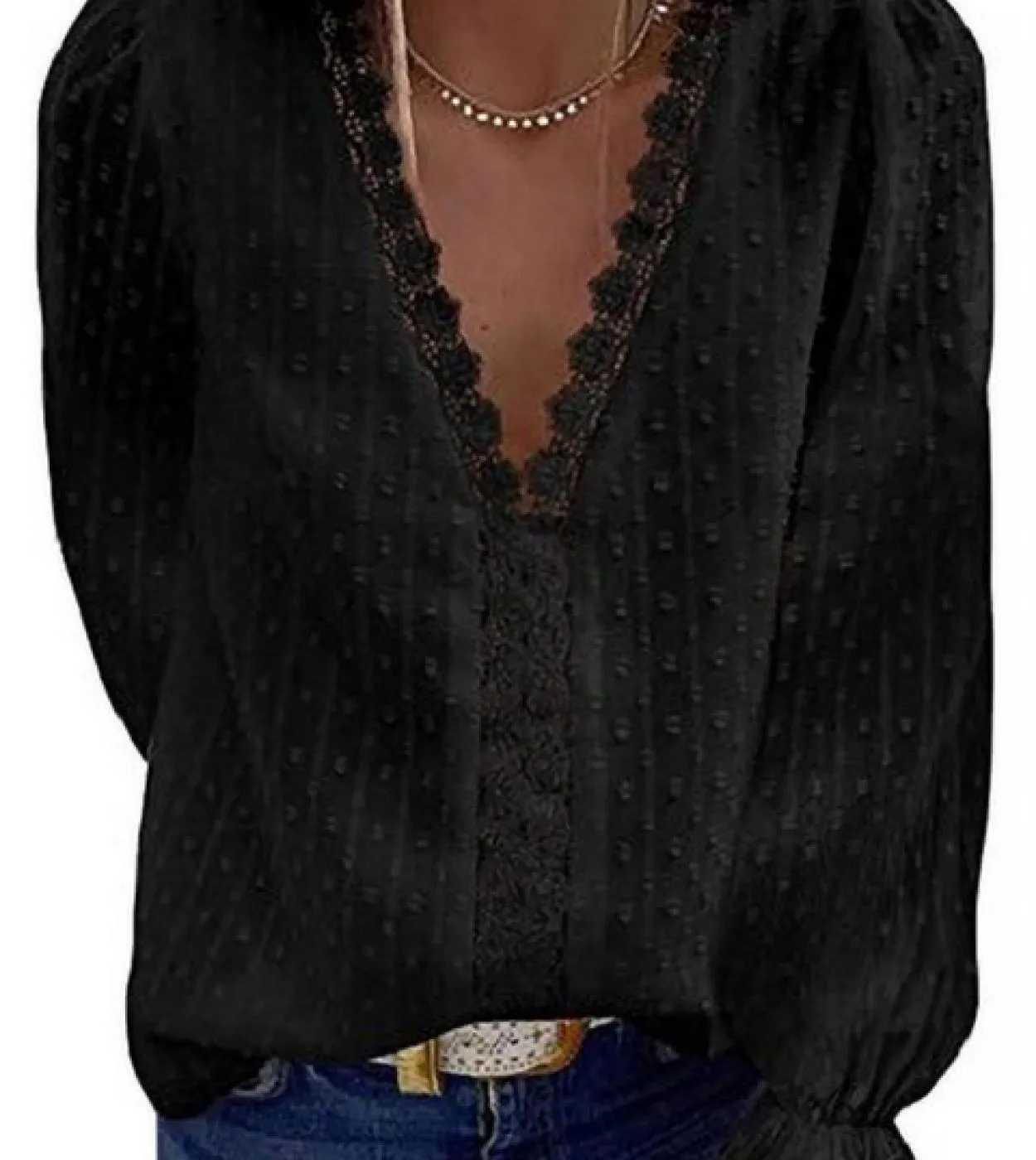 Camicetta casual con maniche in pizzo Camicetta in chiffon Camicia elegante con collo in pizzo Pizzo elegante