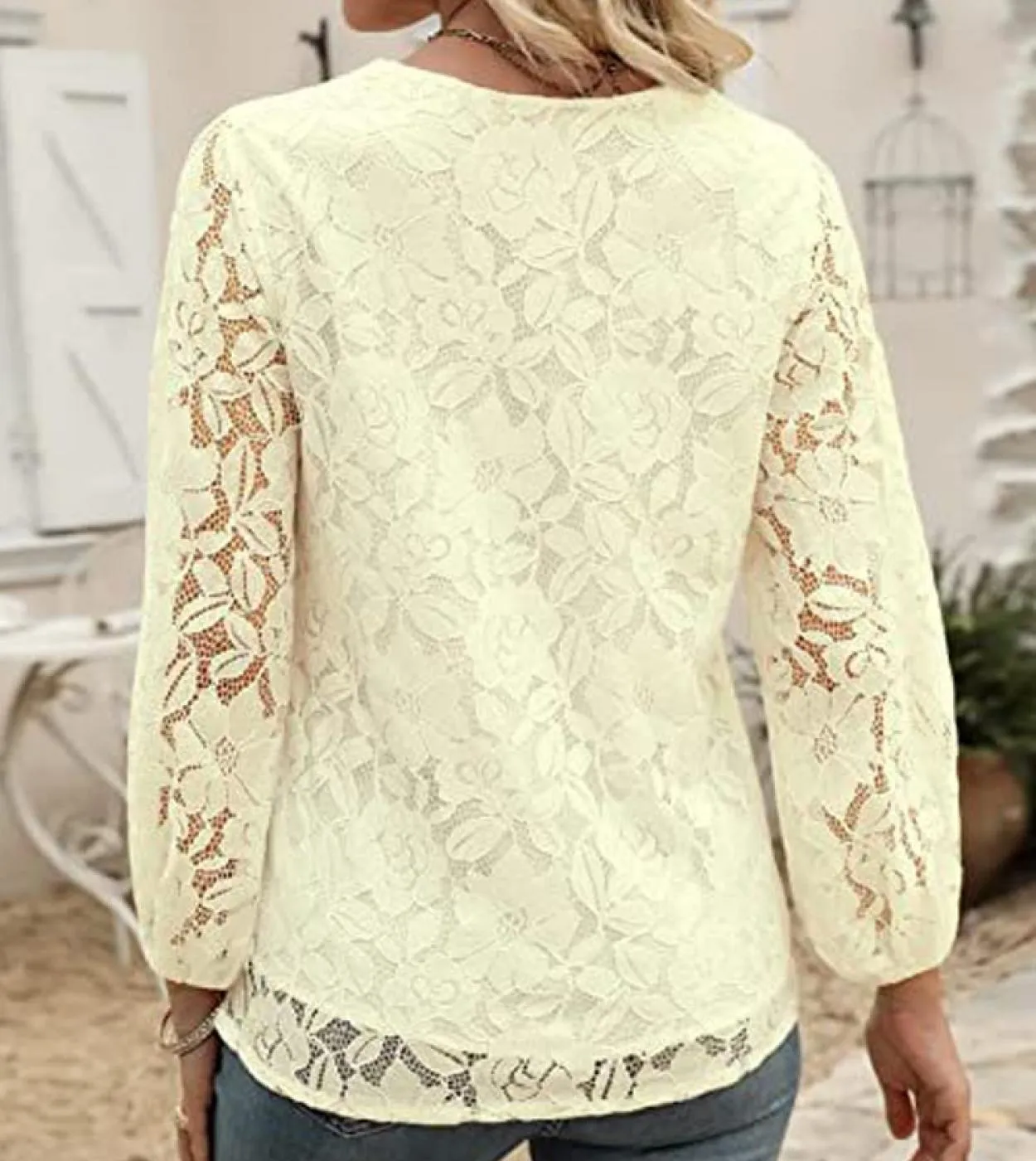 Camicetta elegante in pizzo con scollo a V 2022 Camicia donna autunno scava fuori Camicia bianca Femme Manica a tre quarti Lady