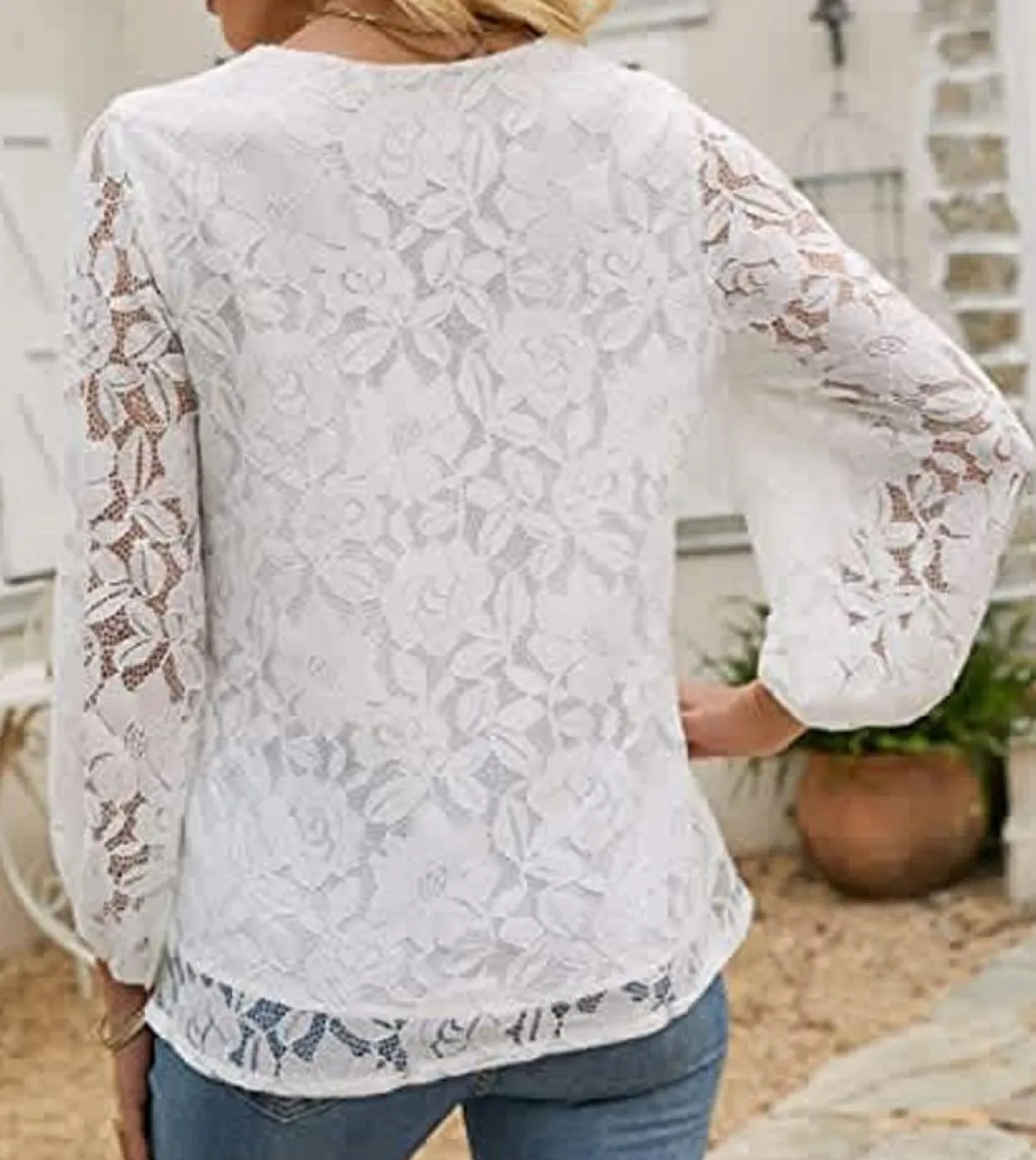 Camicetta elegante in pizzo con scollo a V 2022 Camicia donna autunno scava fuori Camicia bianca Femme Manica a tre quarti Lady