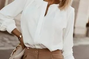 Camicia elegante con scollo rotondo, bianca