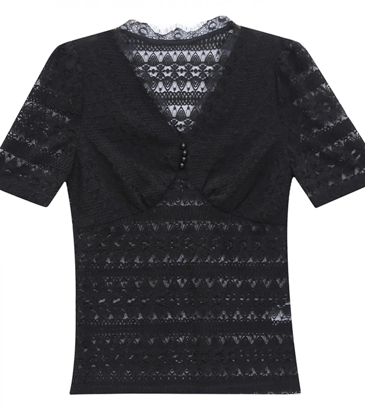 Camicia estiva in pizzo con scollo a V New Splicing Wild Elegante camicia in pizzo Camicetta a maniche corte Camicetta femminile