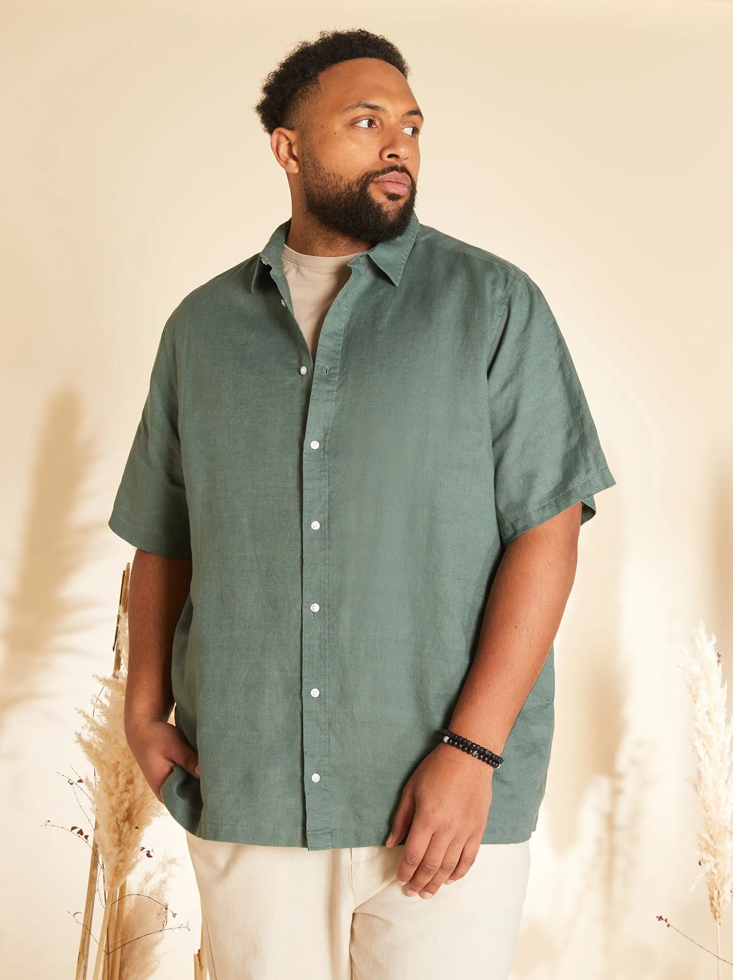 Camicia in lino a maniche corte - VERDE