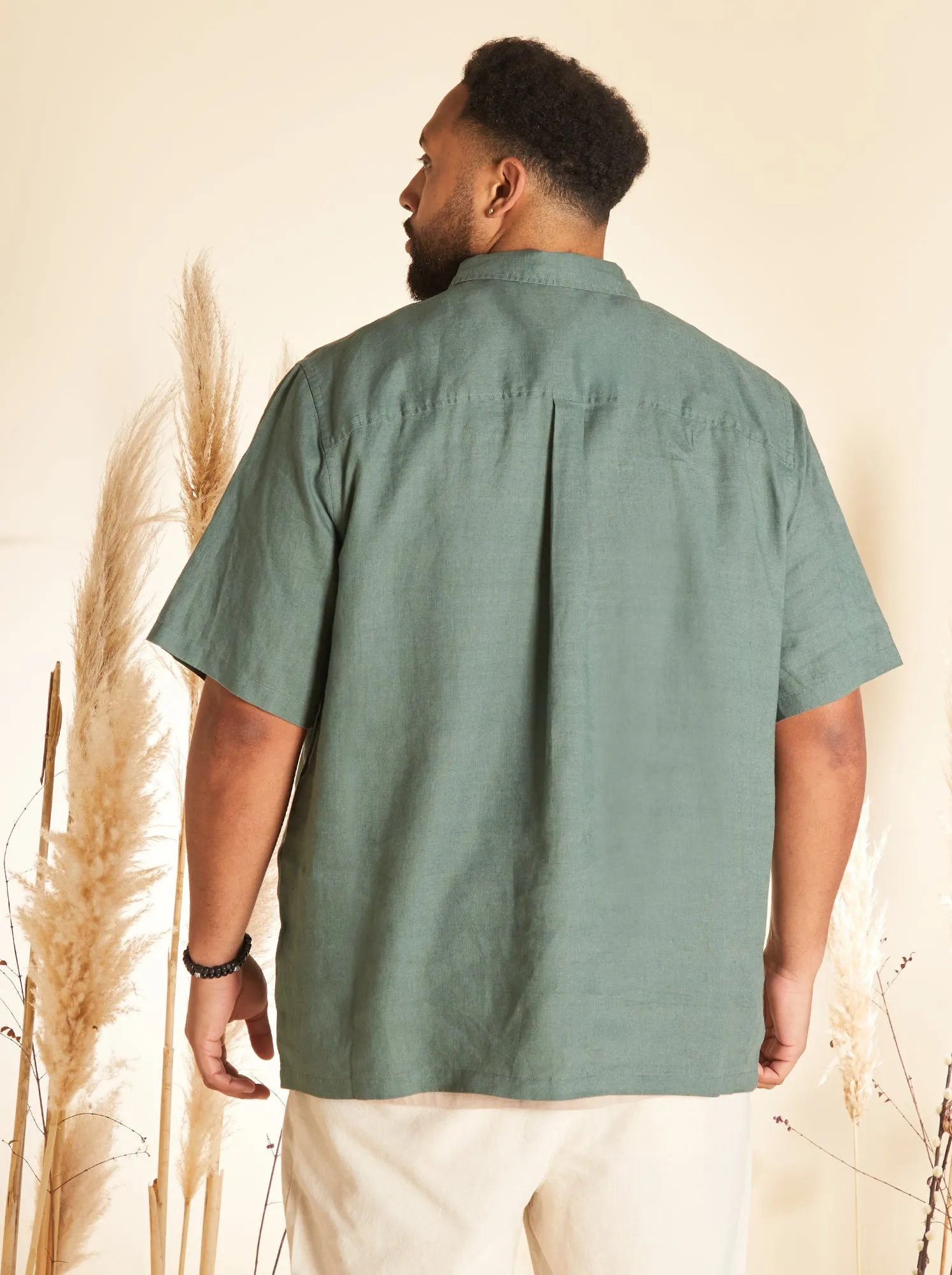 Camicia in lino a maniche corte - VERDE