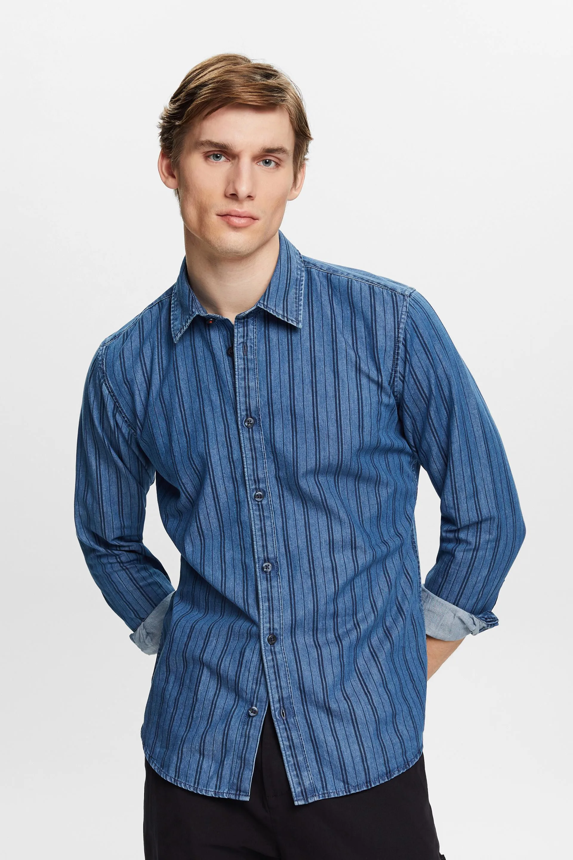 Camicia Slim Fit in denim a righe