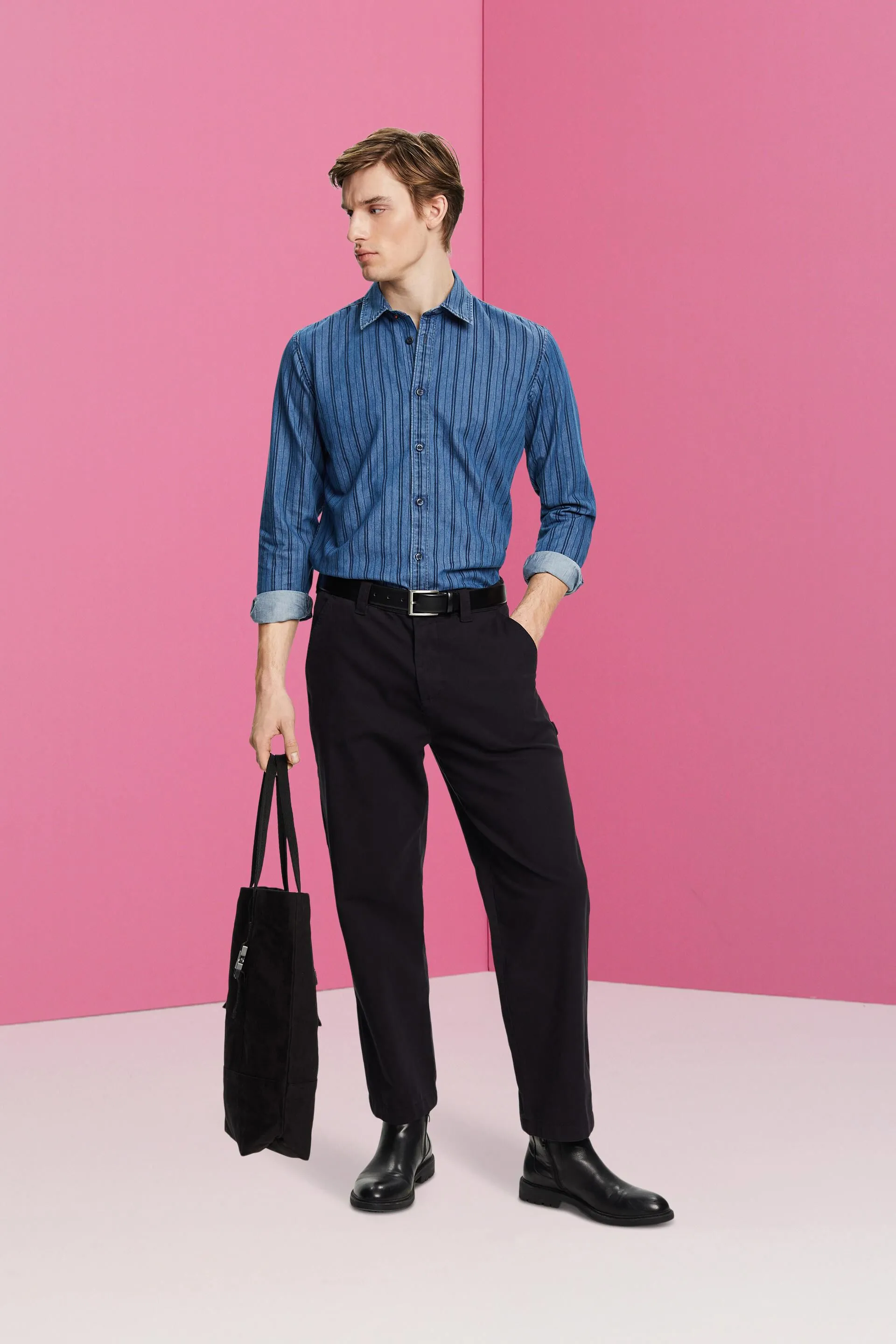 Camicia Slim Fit in denim a righe