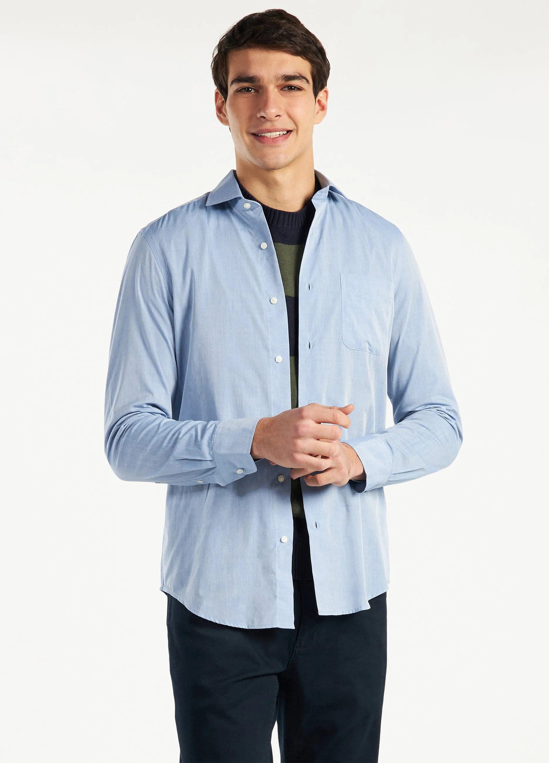 Camicia slim in cotone easy iron denim uomo