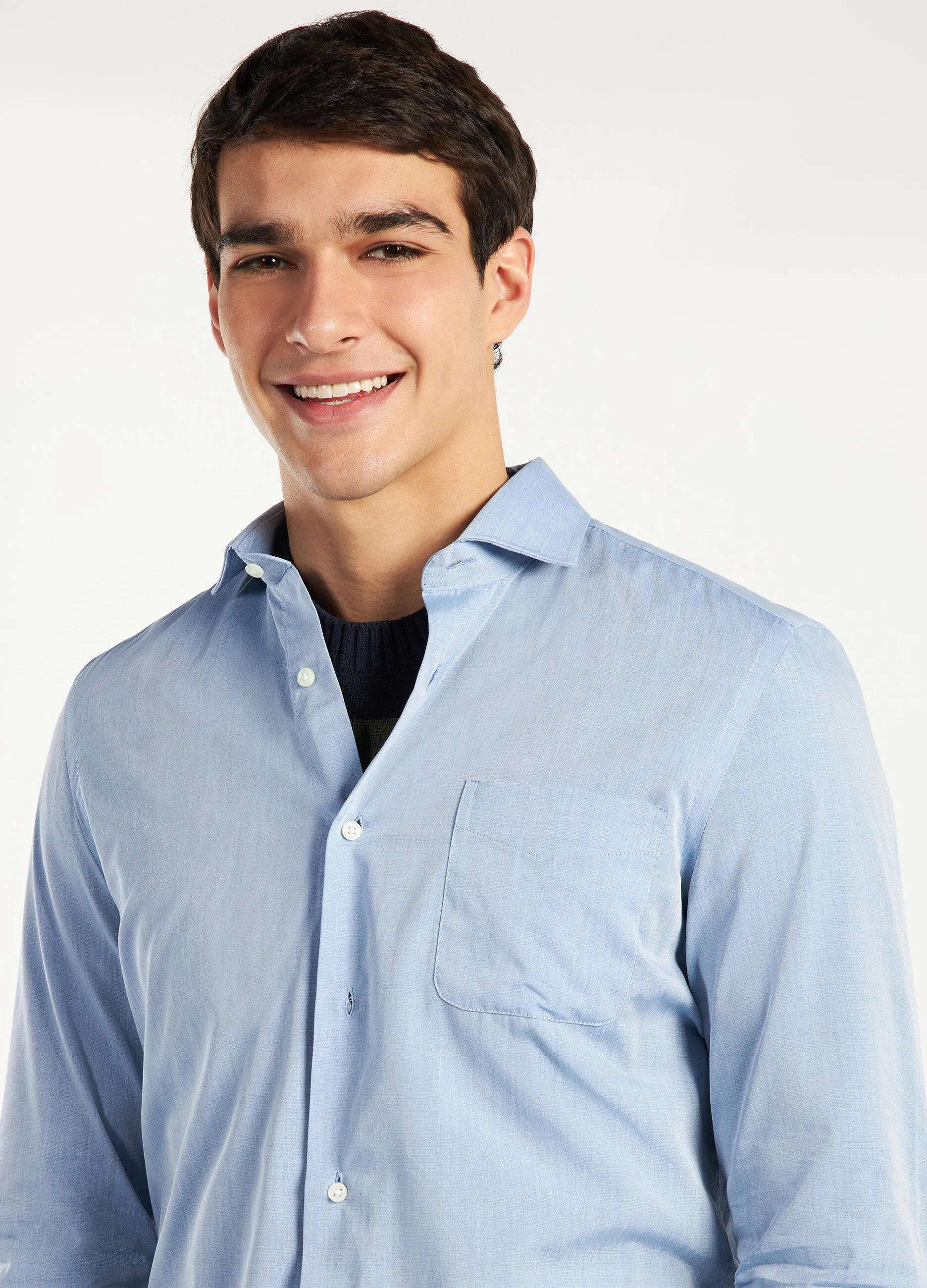 Camicia slim in cotone easy iron denim uomo