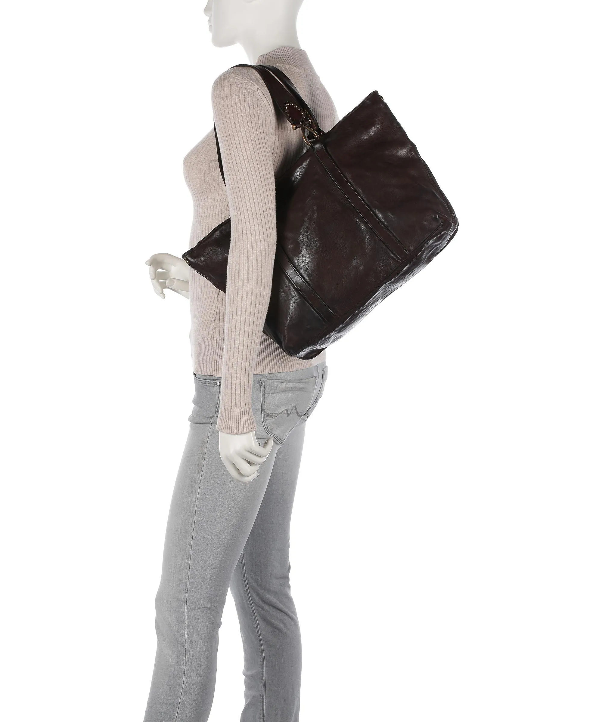  Campomaggi Borsa shopper pelle di vacchetta finemente grana marrone scuro  
