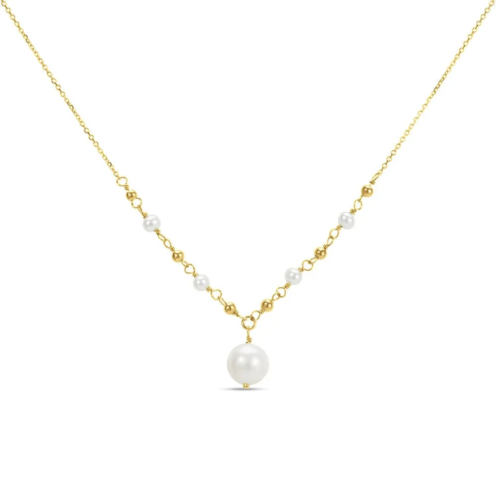 Collana Gabrielle Oro Giallo 375/1000 Maglia Forzatina Perla D'Acqua Dolce Bianco 40+2 cm 1428232