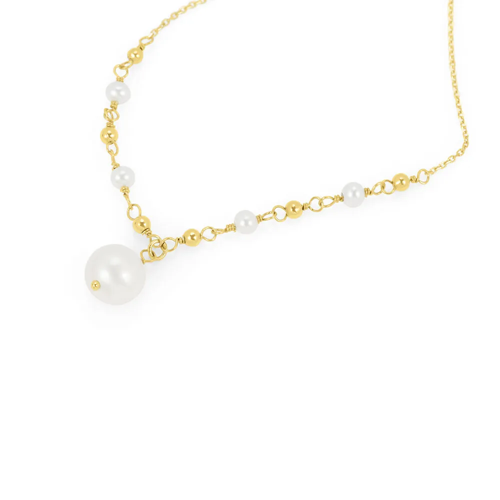 Collana Gabrielle Oro Giallo 375/1000 Maglia Forzatina Perla D'Acqua Dolce Bianco 40+2 cm 1428232