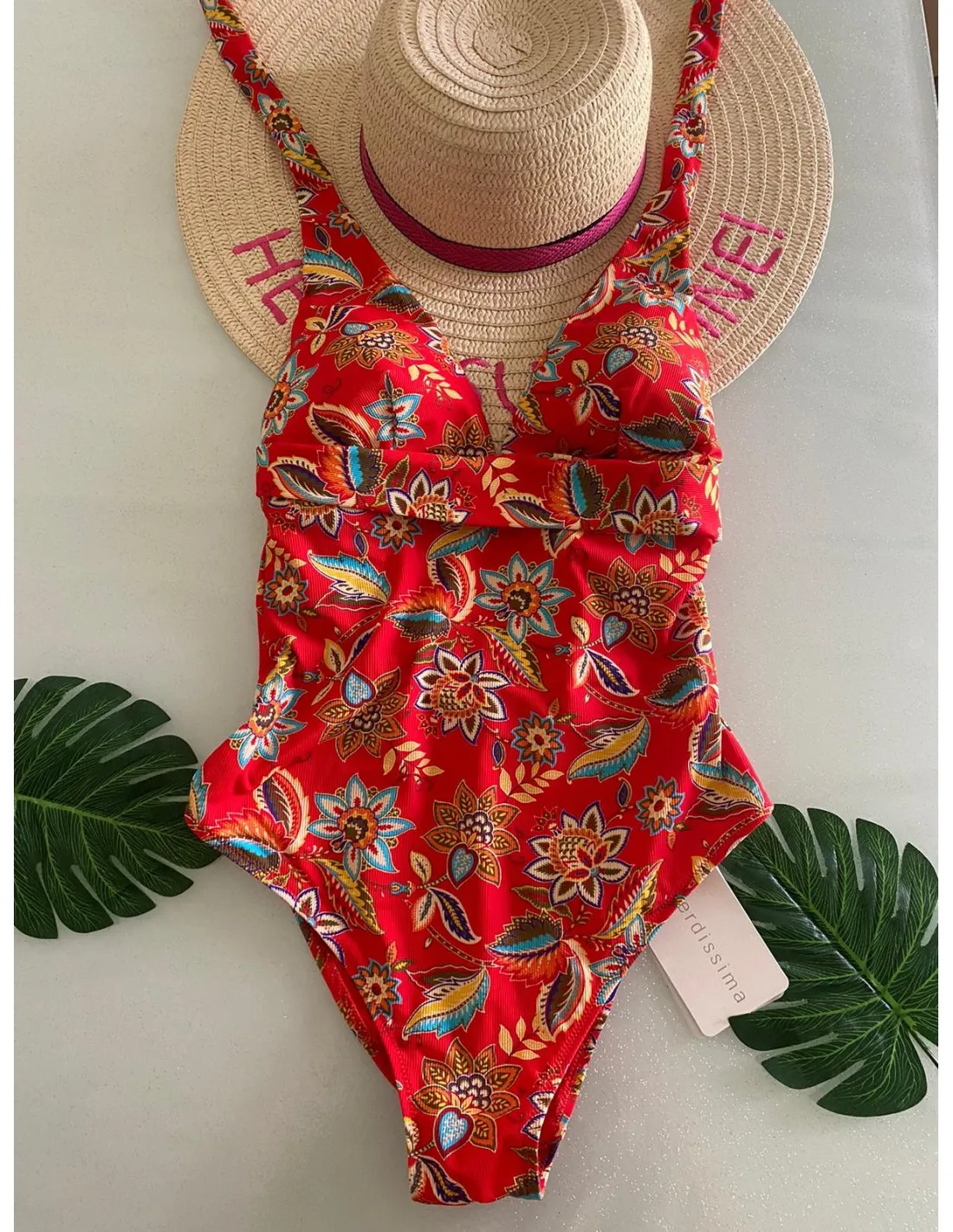 Costume intero triangolo Verdissima floreale rosso