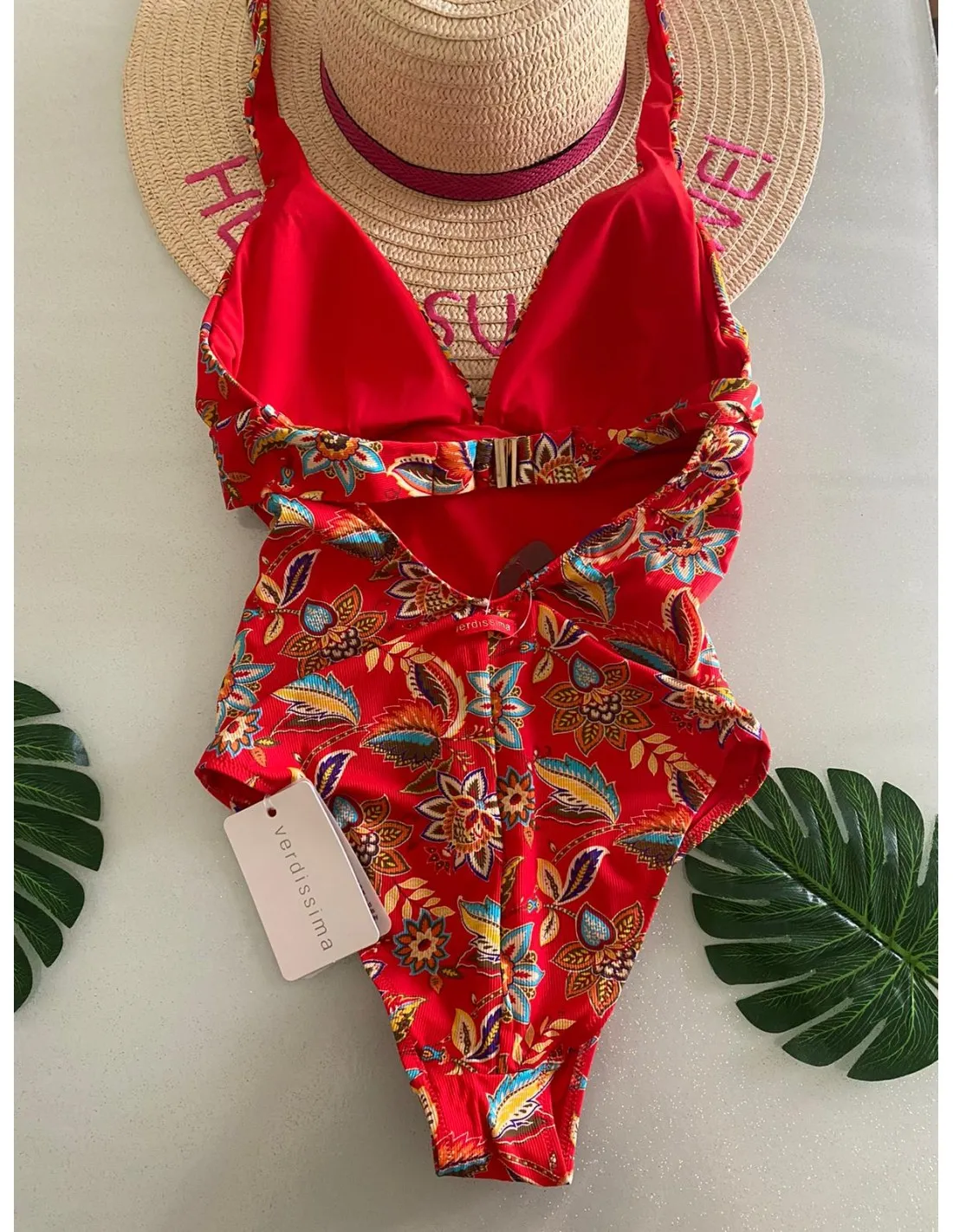 Costume intero triangolo Verdissima floreale rosso