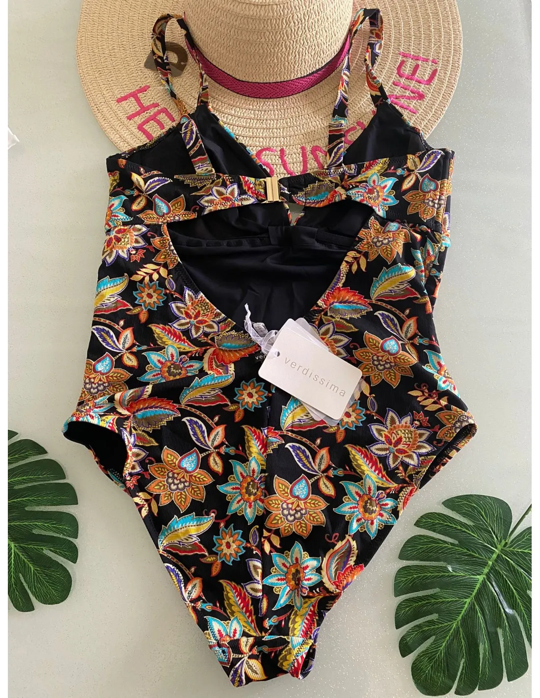 Costume intero triangolo Verdissima floreale rosso