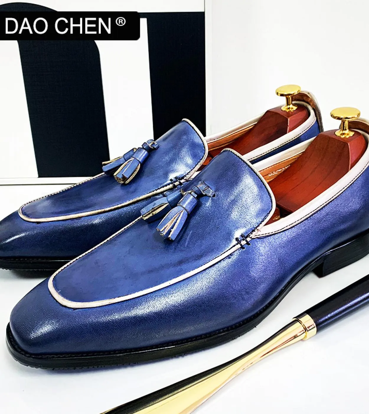 Daochen Eleganti scarpe da uomo firmate Scarpe eleganti da uomo di lusso blu nero Scarpe da ufficio da uomo daffari Mocassini d