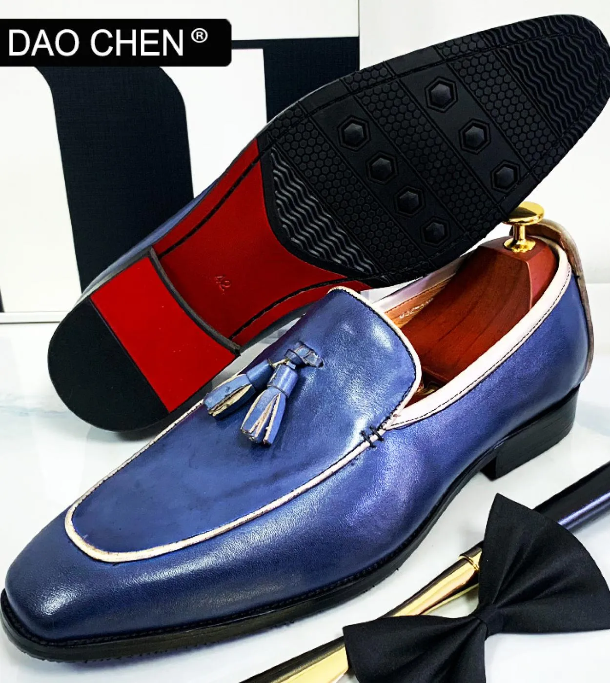 Daochen Eleganti scarpe da uomo firmate Scarpe eleganti da uomo di lusso blu nero Scarpe da ufficio da uomo daffari Mocassini d