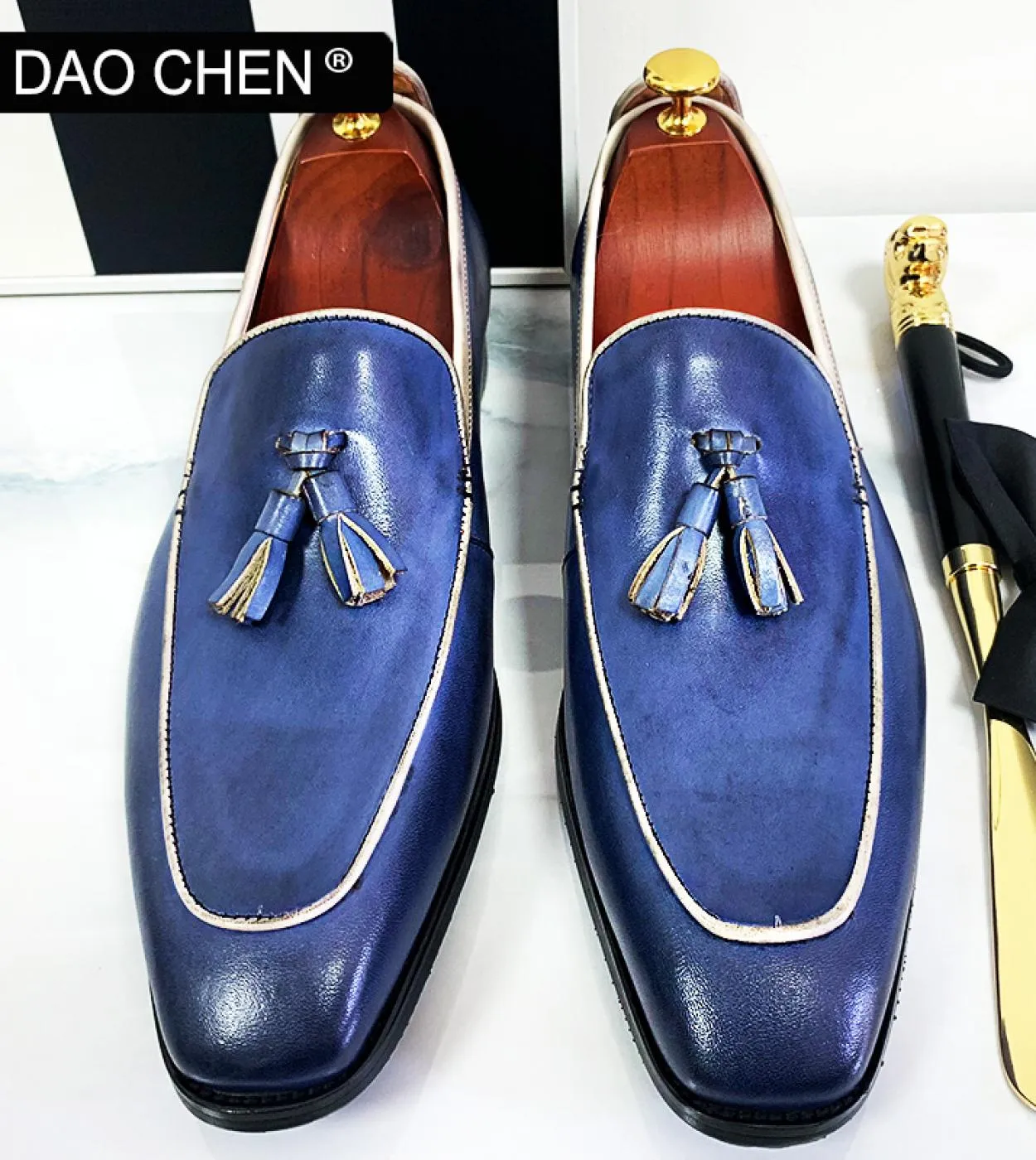 Daochen Eleganti scarpe da uomo firmate Scarpe eleganti da uomo di lusso blu nero Scarpe da ufficio da uomo daffari Mocassini d